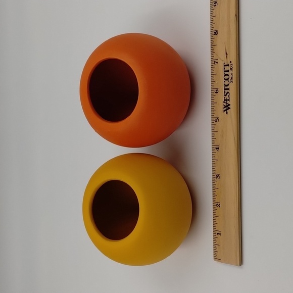 Retro round orange and yellow succulents planters 3" set of 2 - Picture 2 of 7